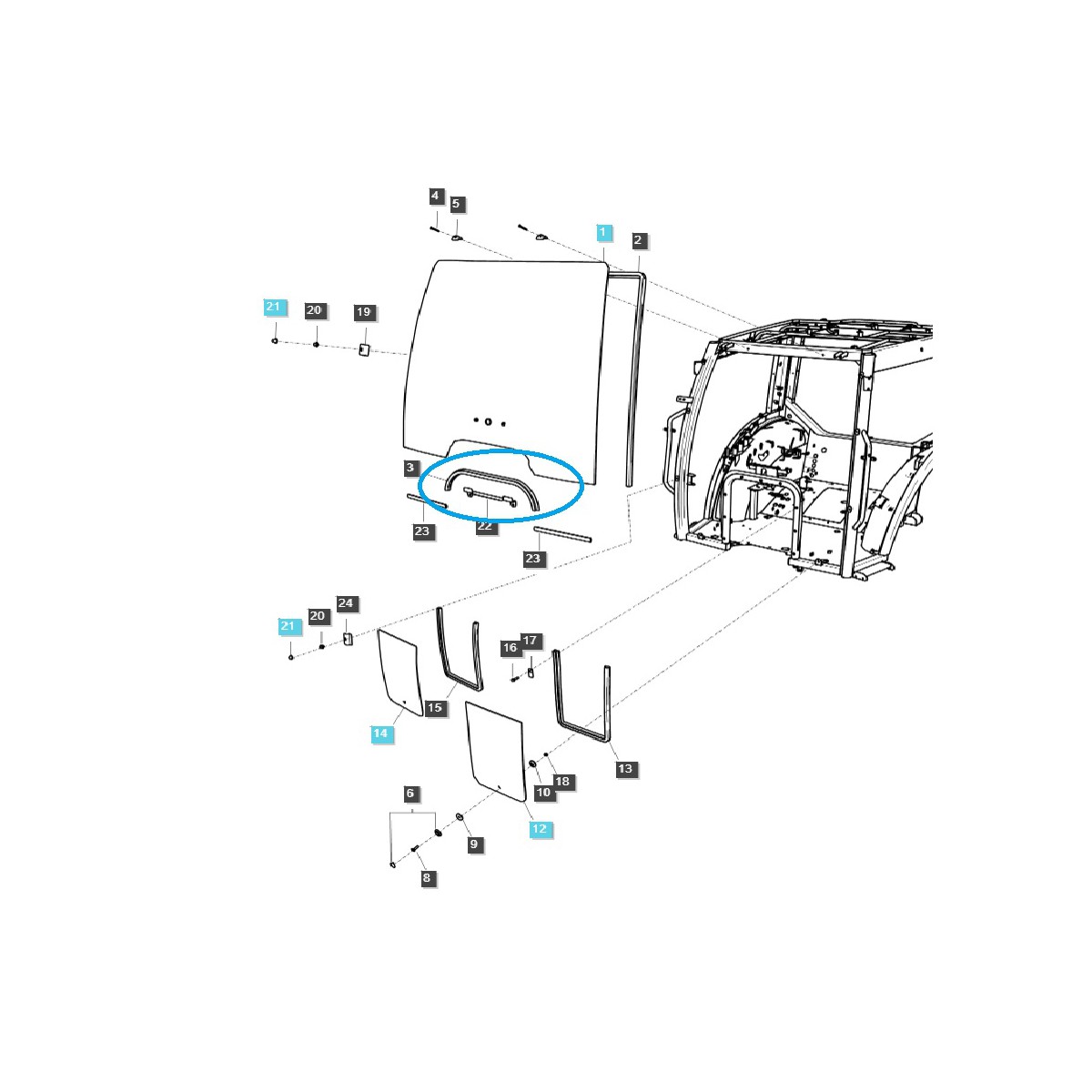 Cabin glass seal / bottom / TRG863 / LS Tractor / no. 40340770