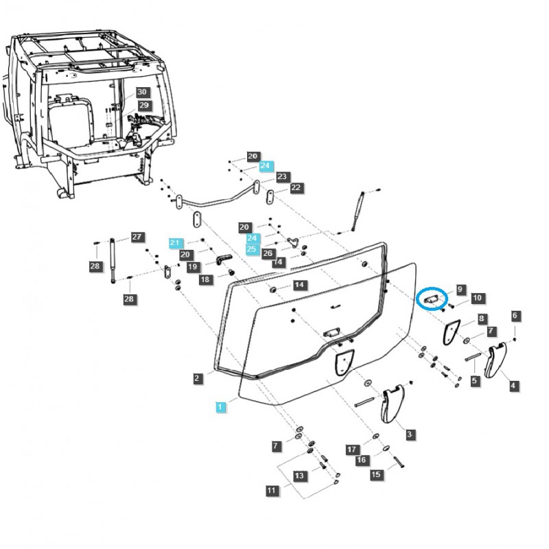 pièces pour ls - Charnière de fixation de vitre de cabine / TRG862 / Tracteur LS / n° 40349463