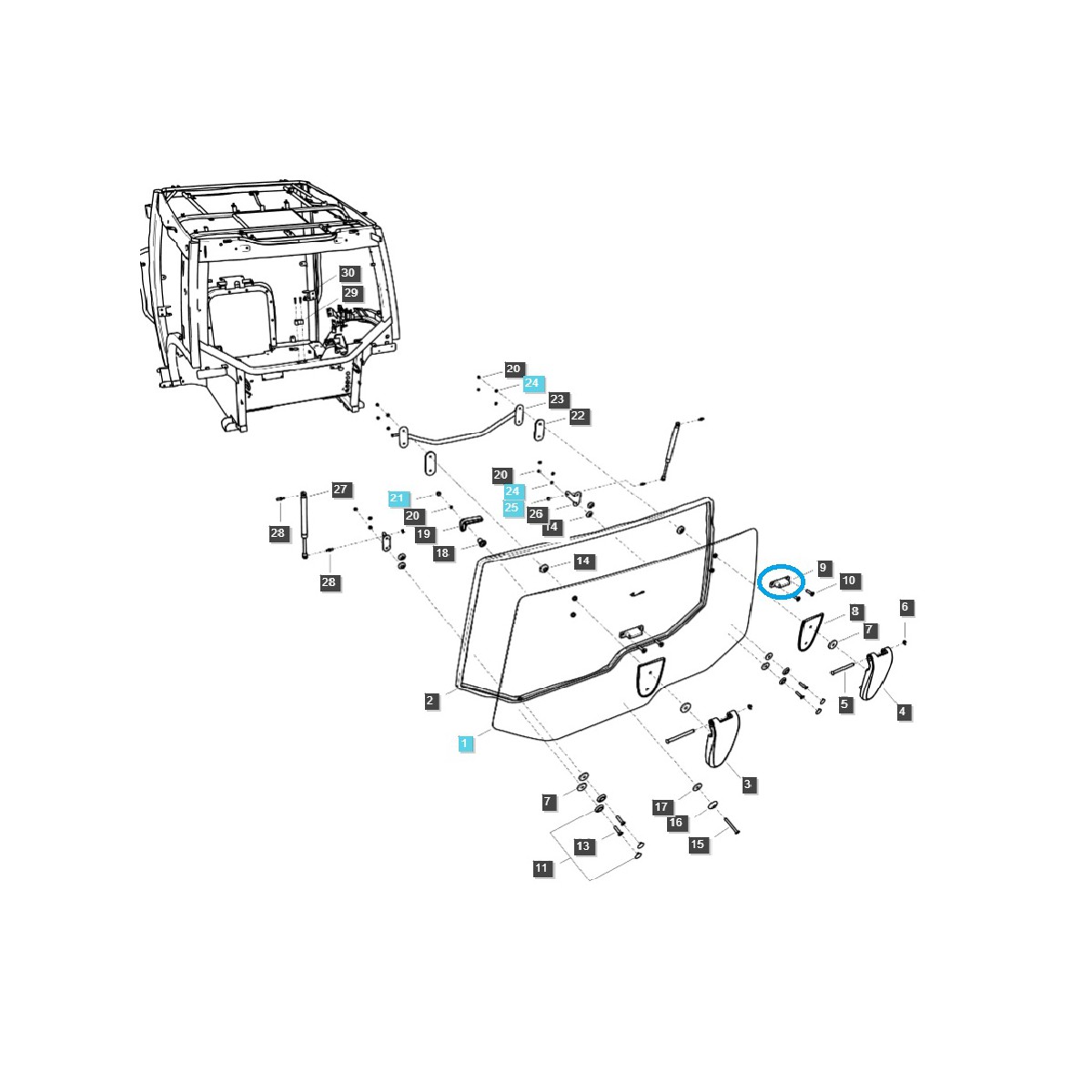 Cabin glass hinge mount / TRG862 / LS Tractor 40349463