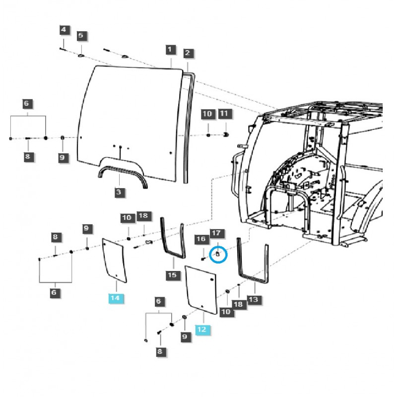 parts for ls - Lower Cab Glass Bracket / Front / TRG863 / LS Tractor / No. 40318220