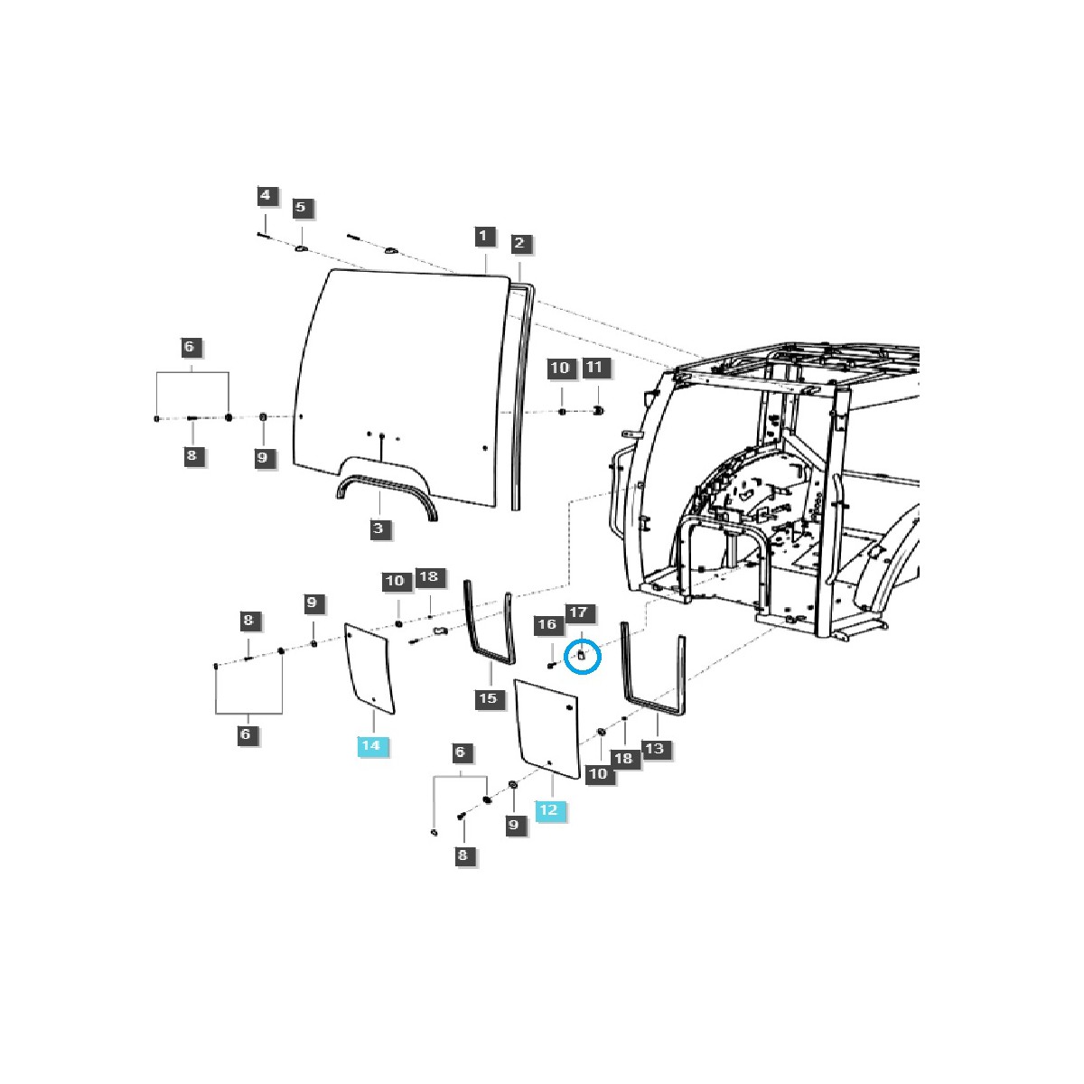 Fixation de fenêtre inférieure de cabine - avant TRG863 / Tracteur LS / 40318220