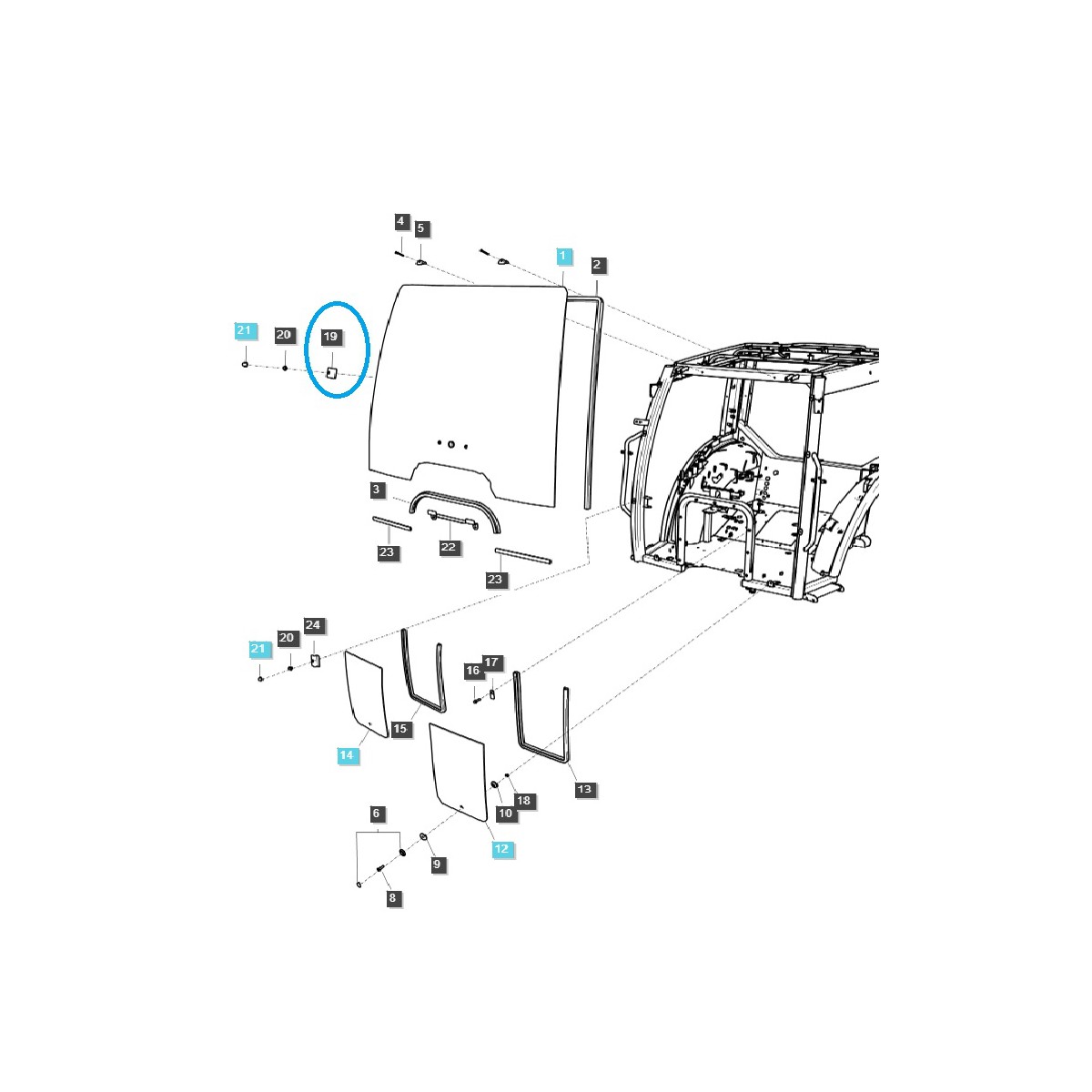 TRG863 / LS Tractor / 40360801 soporte para parabrisas de cabina