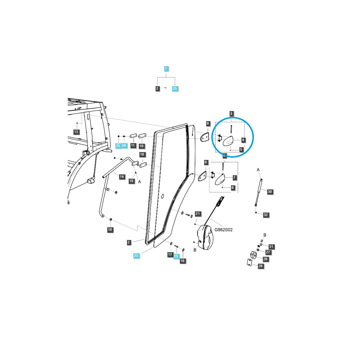 Bisagra de puerta superior de cabina / TRG862 / LS Tractor / 40351775