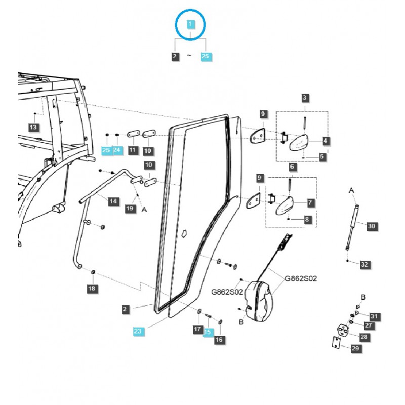 parts for ls - Cabin door / left / G862 / LS MT7.84 / MT7.94 / no. 40432188