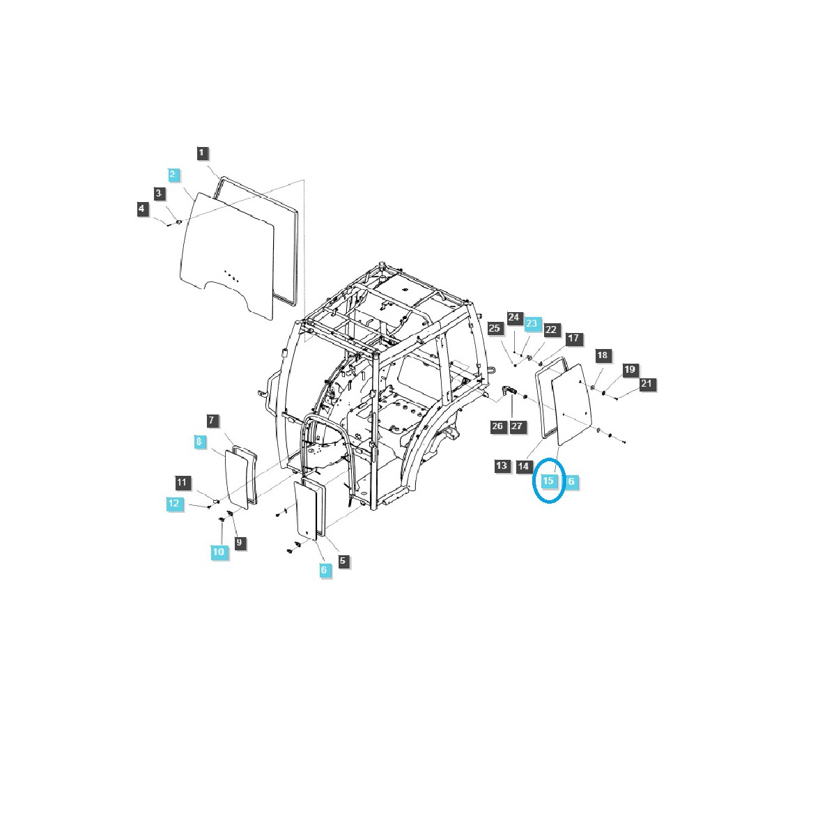 Cab side window, left / TRG863 / LS Tractor 40405036