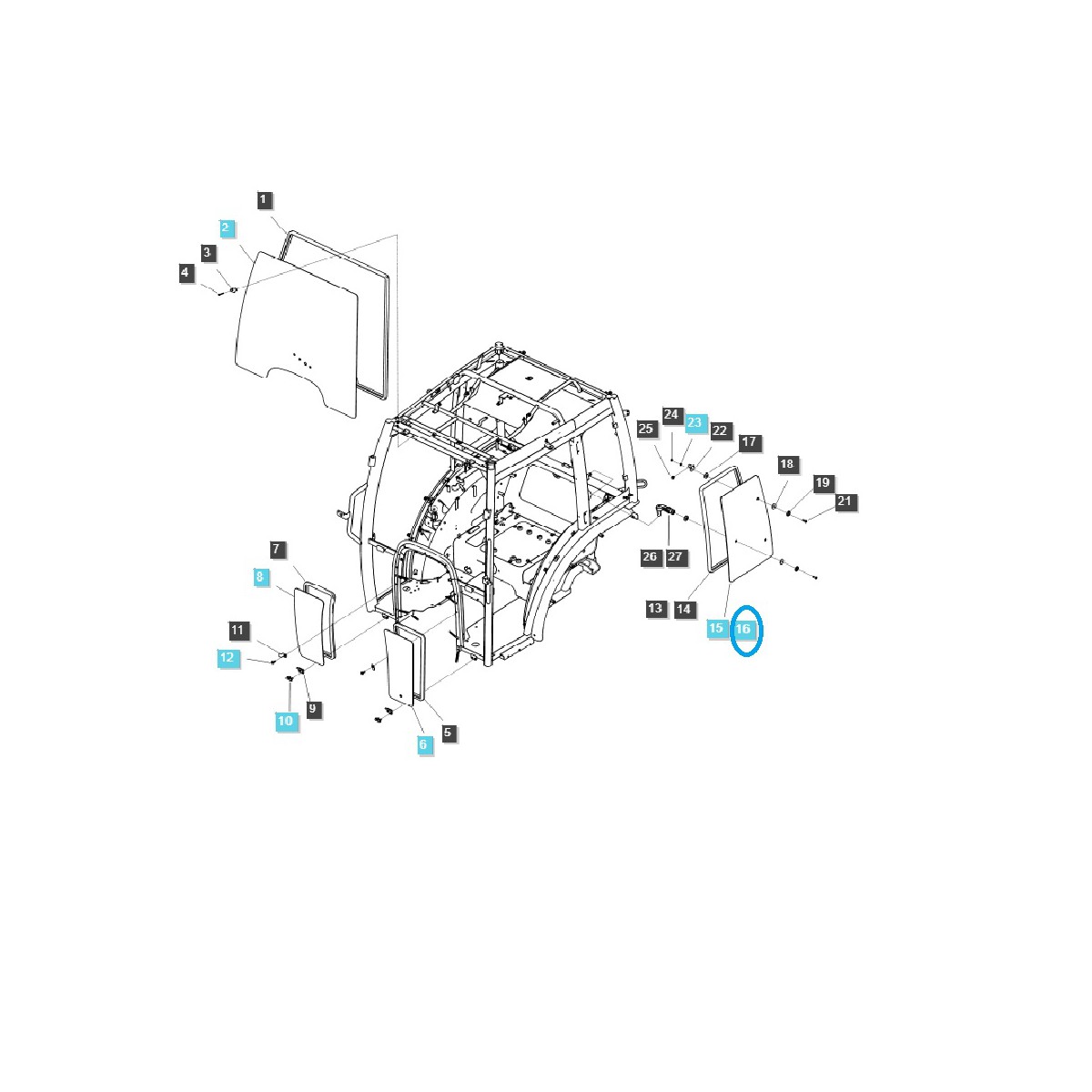 copy of Cab side window, left / TRG863 / LS Tractor 40430023