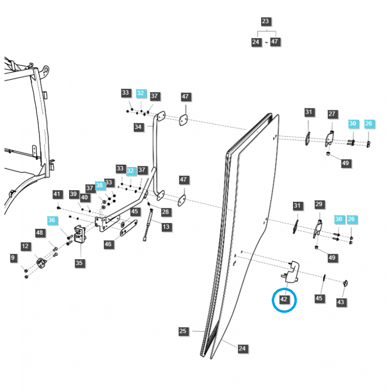 pièces pour ls - Poignée de porte de cabine / TRG862 / Tracteur LS / n° 40248078