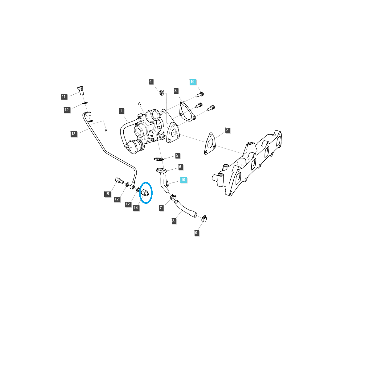 Connecteur de turbocompresseur EGQ185 / Tracteur LS / 40316233