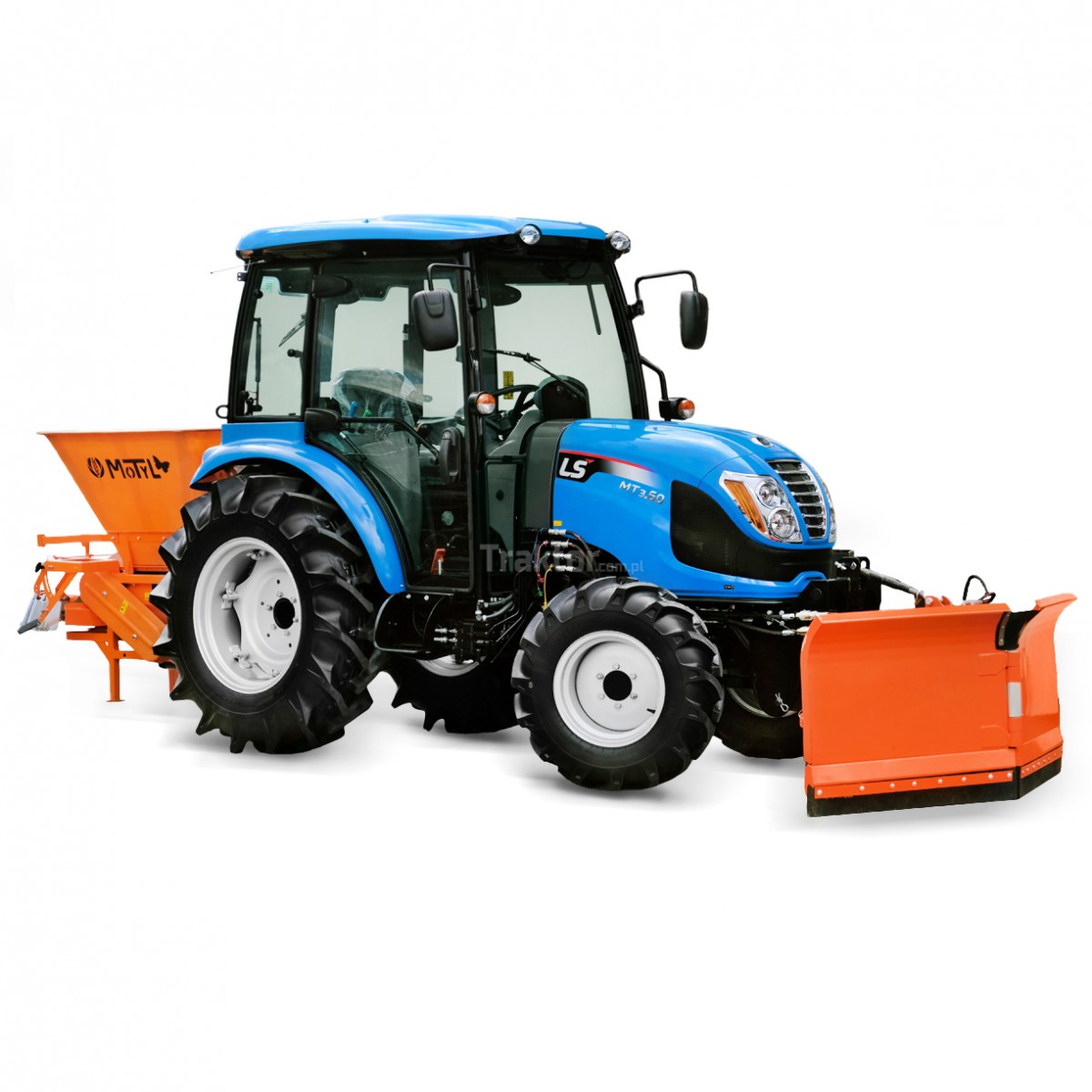 LS Traktor MT3.60 MEC 4x4 - 57 HP / CAB + šípový sněhový pluh 180 cm, hydraulický, 4FARMER + sypač MOTYL