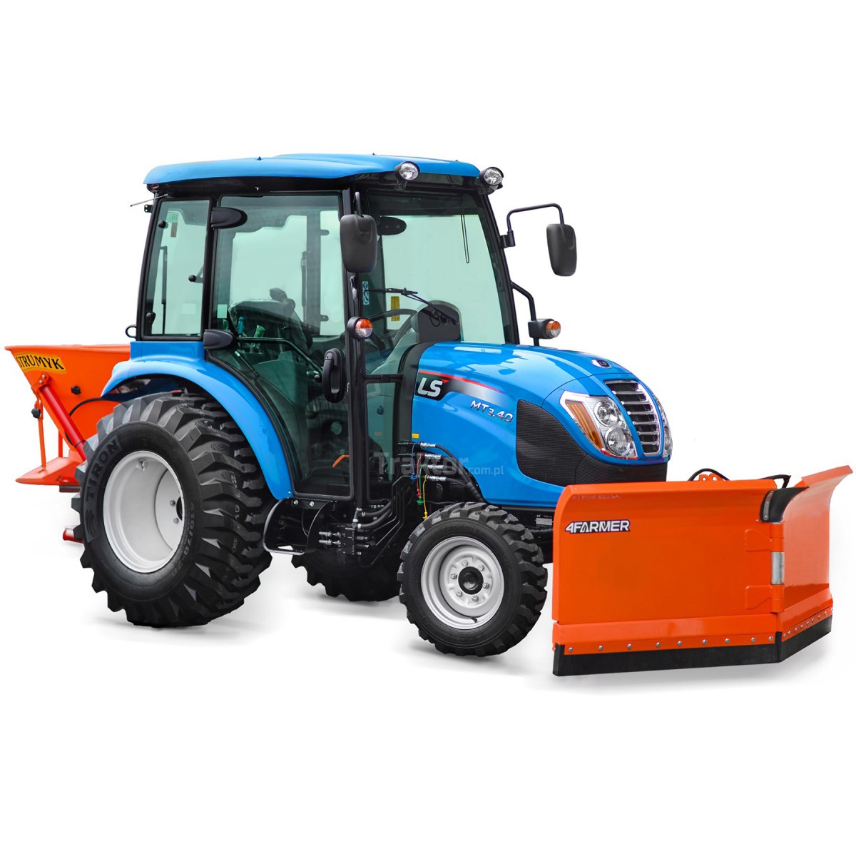 Traktor LS MT3.40 HST 4x4 - 40 HP / KABÍNA / IND + pluh 200 cm, hydraulický 4FARMER + sypač 200L Strumyk