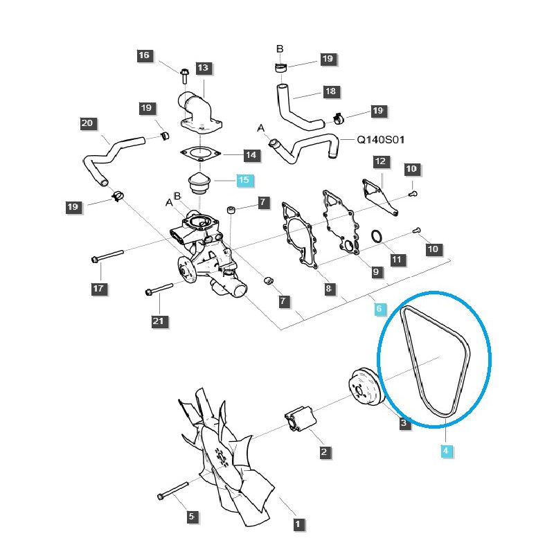 diely pre ls - Remeň ventilátora chladiča LA-44.5 EGQ300 / LS Traktor / 40446237