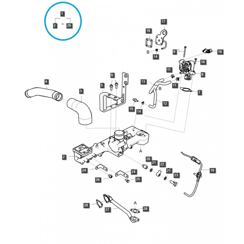 pièces pour ls - Kit vanne EGR / 4 cylindres / EGQ200 / Tracteur LS / 20174891