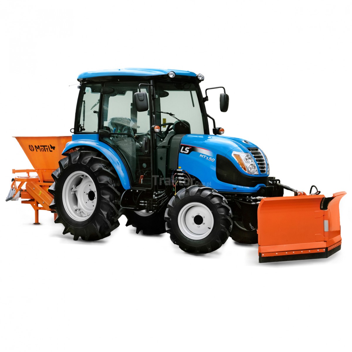 LS Traktor MT3.50 MEC 4x4 - 47 HP / CAB + šípový sněhový pluh 180 cm, hydraulický, 4FARMER + sypač MOTYL