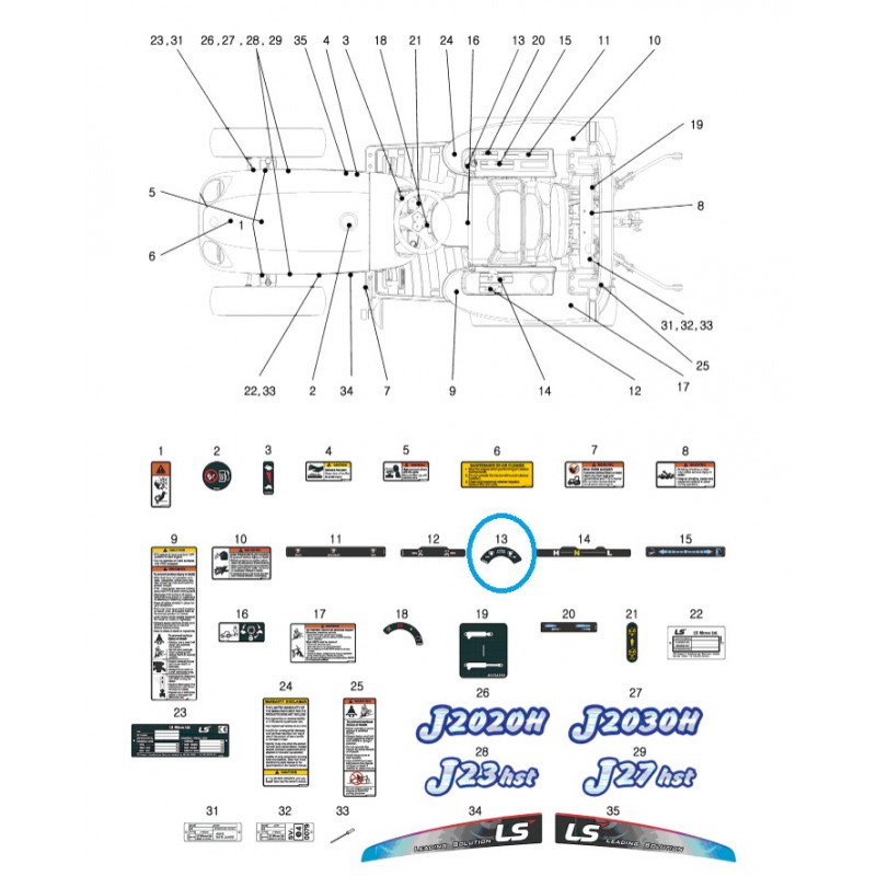 teile fur ls - TRG980 J23HST, J27HST / LS Traktor-Zapfwellen-Informationsaufkleber / 40200742