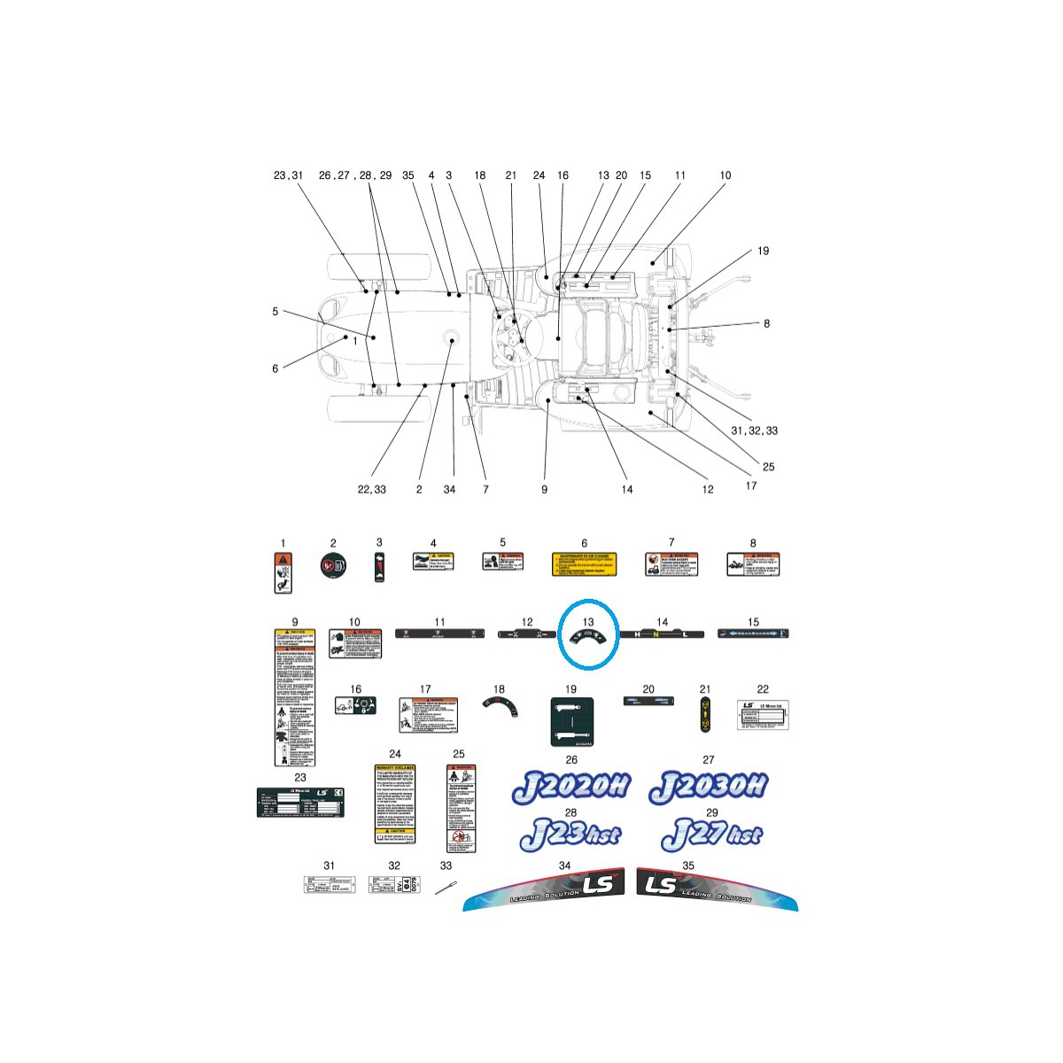 Étiquette d'information sur la prise de force du tracteur TRG980 J23HST, J27HST / LS / 40200742