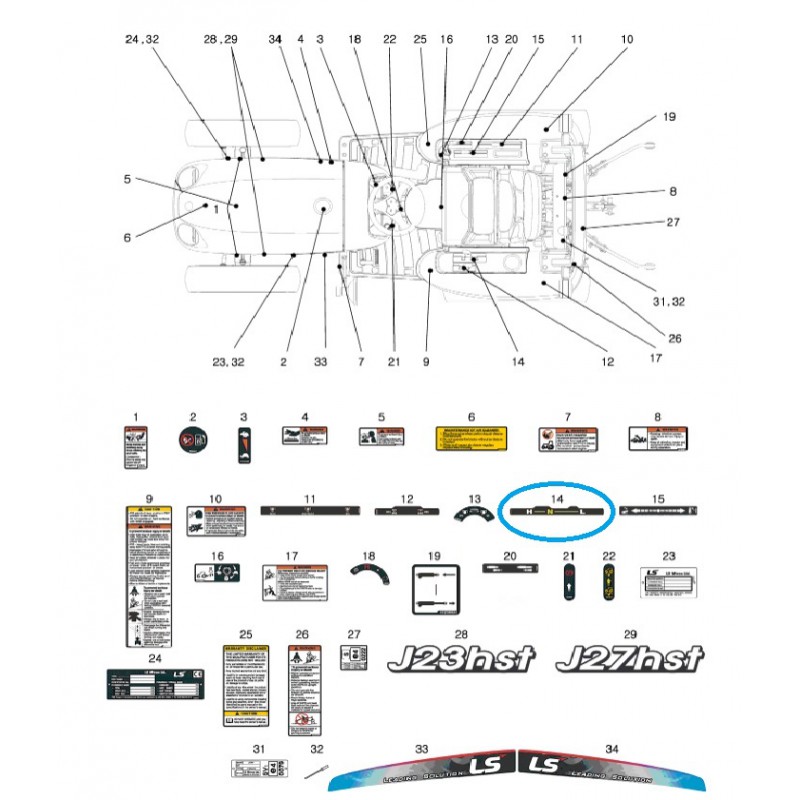 teile fur ls - Informationsaufkleber, Geschwindigkeitsänderung TRG980 J23HST, J27HST / LS Traktor / 40266960