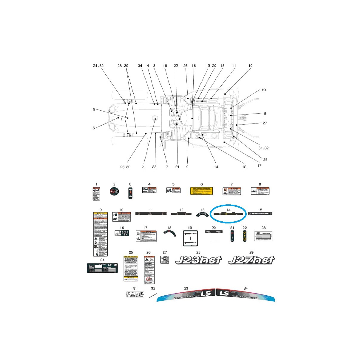 Etiqueta informativa, cambio de velocidad TRG980 J23HST, J27HST / Tractor LS / 40266960