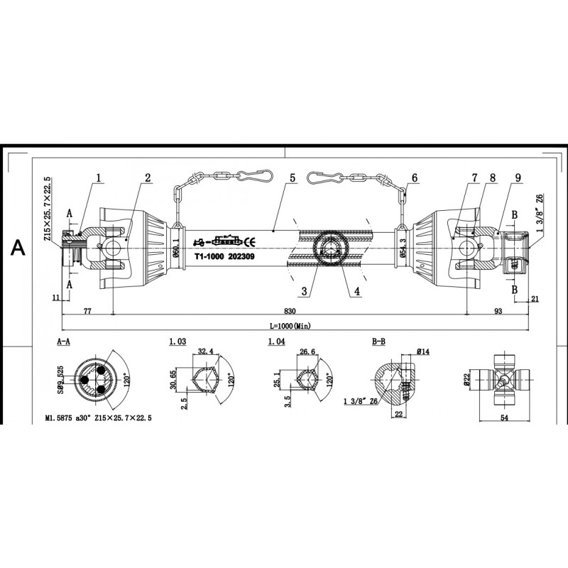 025b up to 24km and 130nm - PTO shaft 030B - 100cm / up to 30 HP - 15z latch - 6z standard
