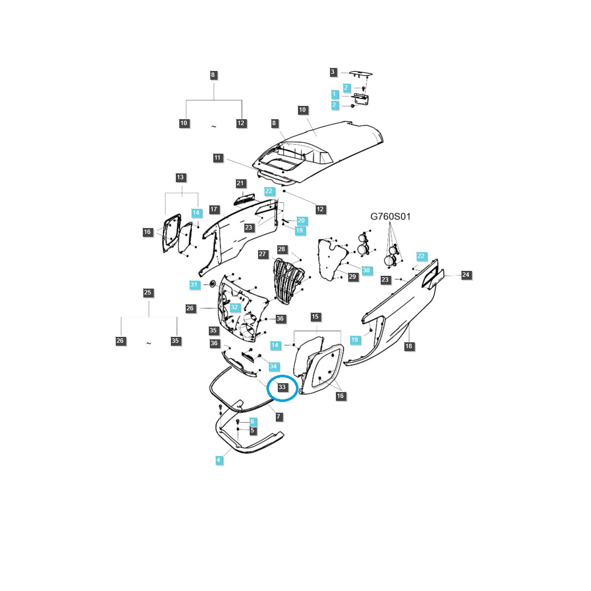 Grille, couvercle A1830746 / G830 / Tracteur LS / 40010834