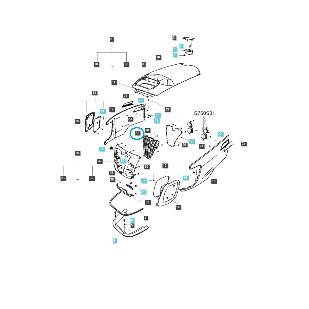 Parrilla, cubierta TRG830 / LS Tractor / 40244191