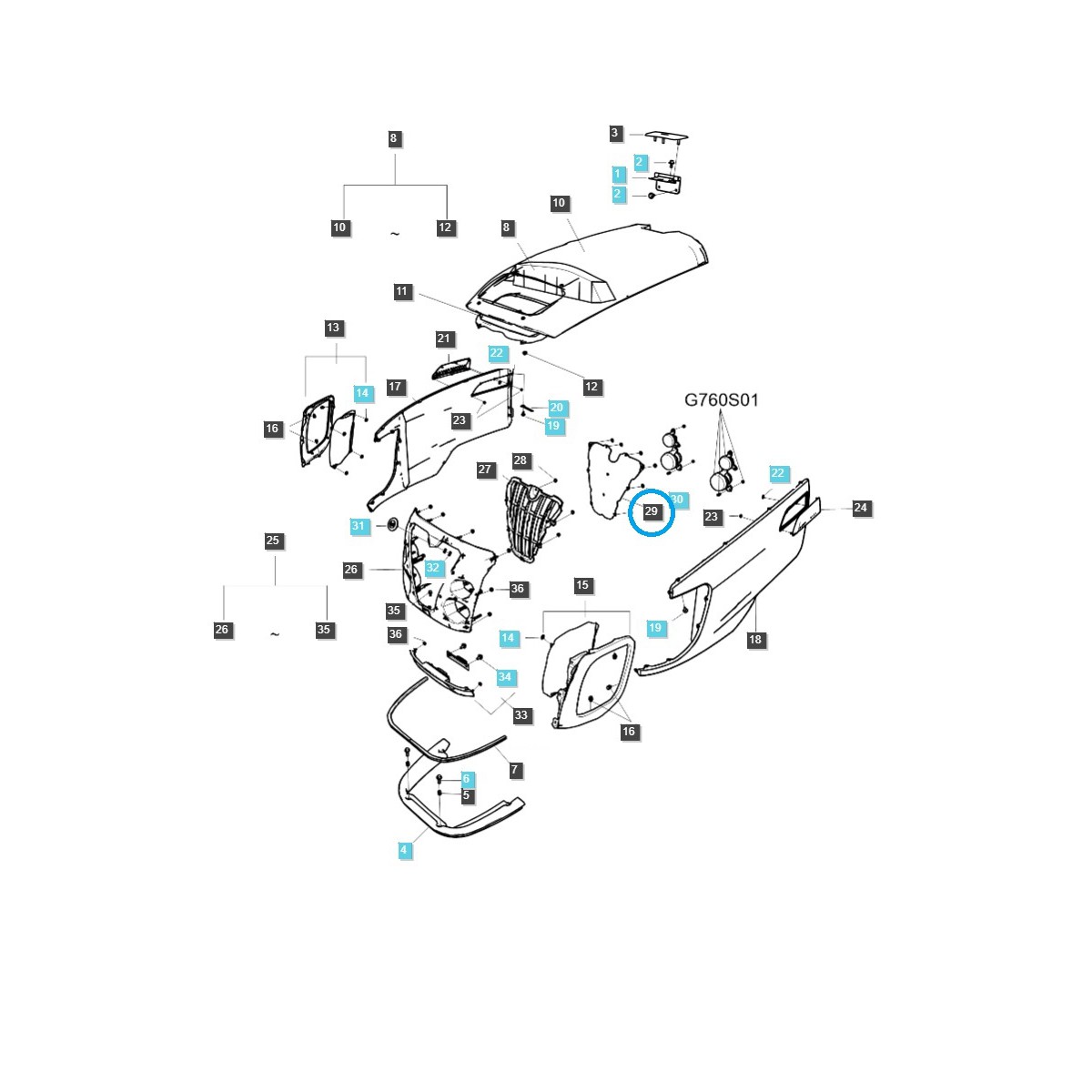 díly pro ls - Síťka, kryt TRG830 / LS Tractor / 40244459