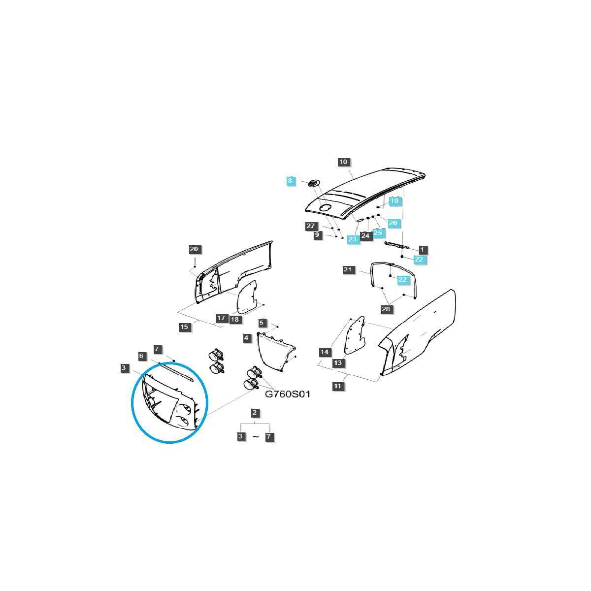 Grill / osłona przednia lamp / TRG830 / LS Tractor / nr 40213580