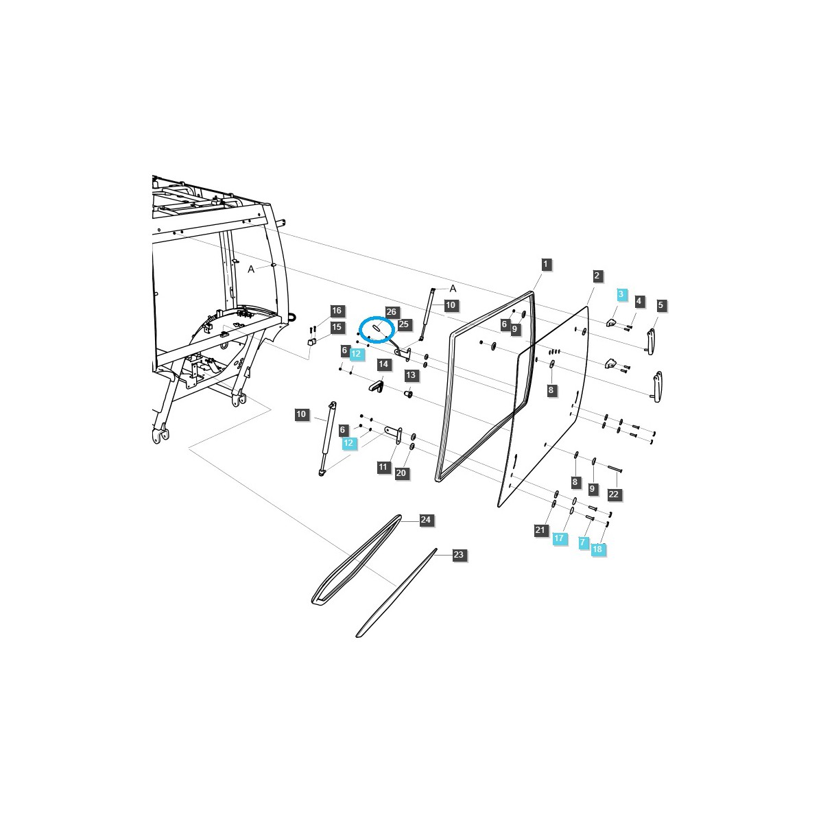 Knoflík pro otevírání zadního okna kabiny / TRG869 / LS Traktor / č. 40418026