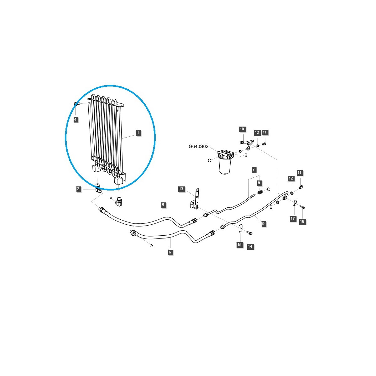 Oil cooler F/T MT3 TRG640 / LS Tractor / 40412901