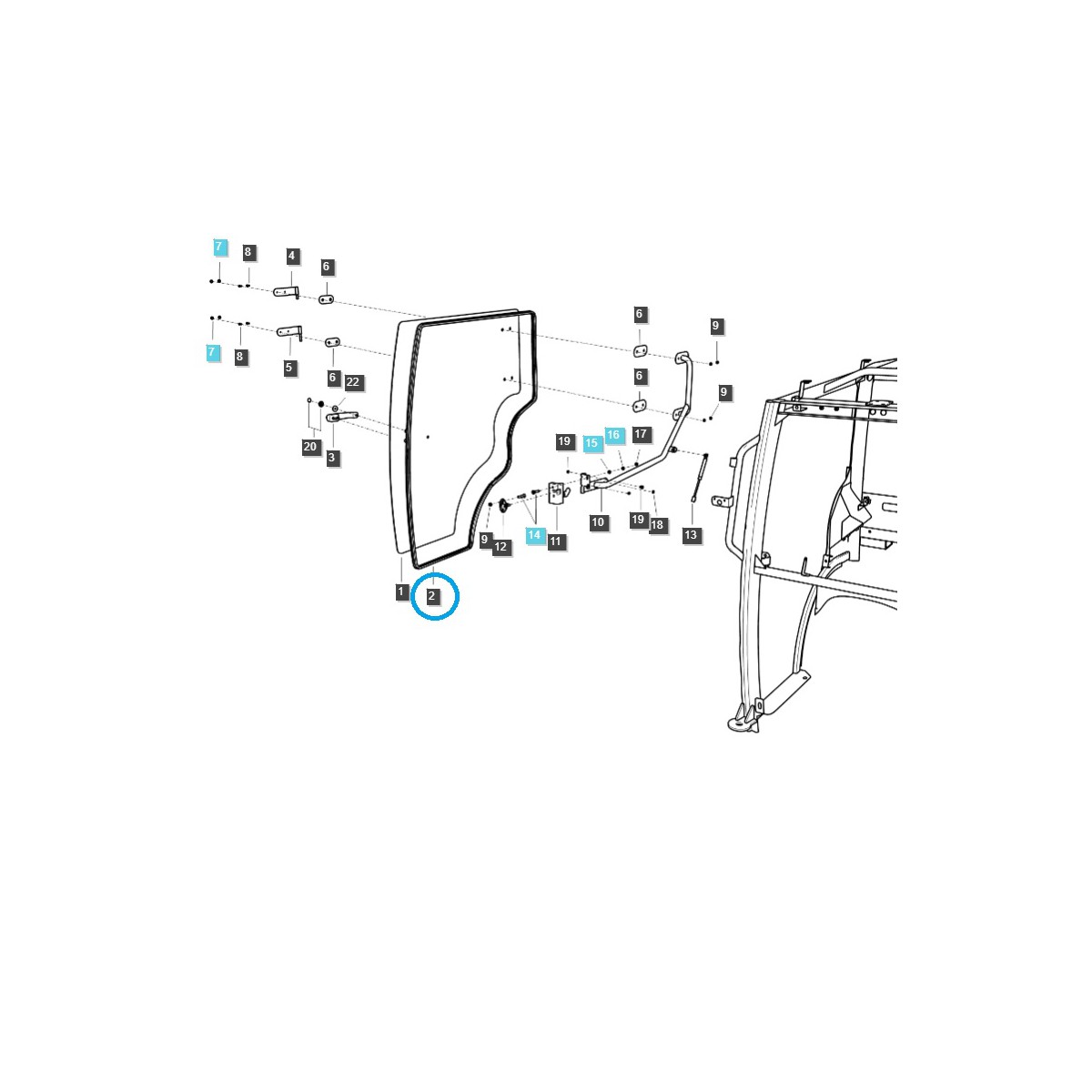 Joint de porte de cabine / droite / TRG862 / Tracteur LS / n° 40383345