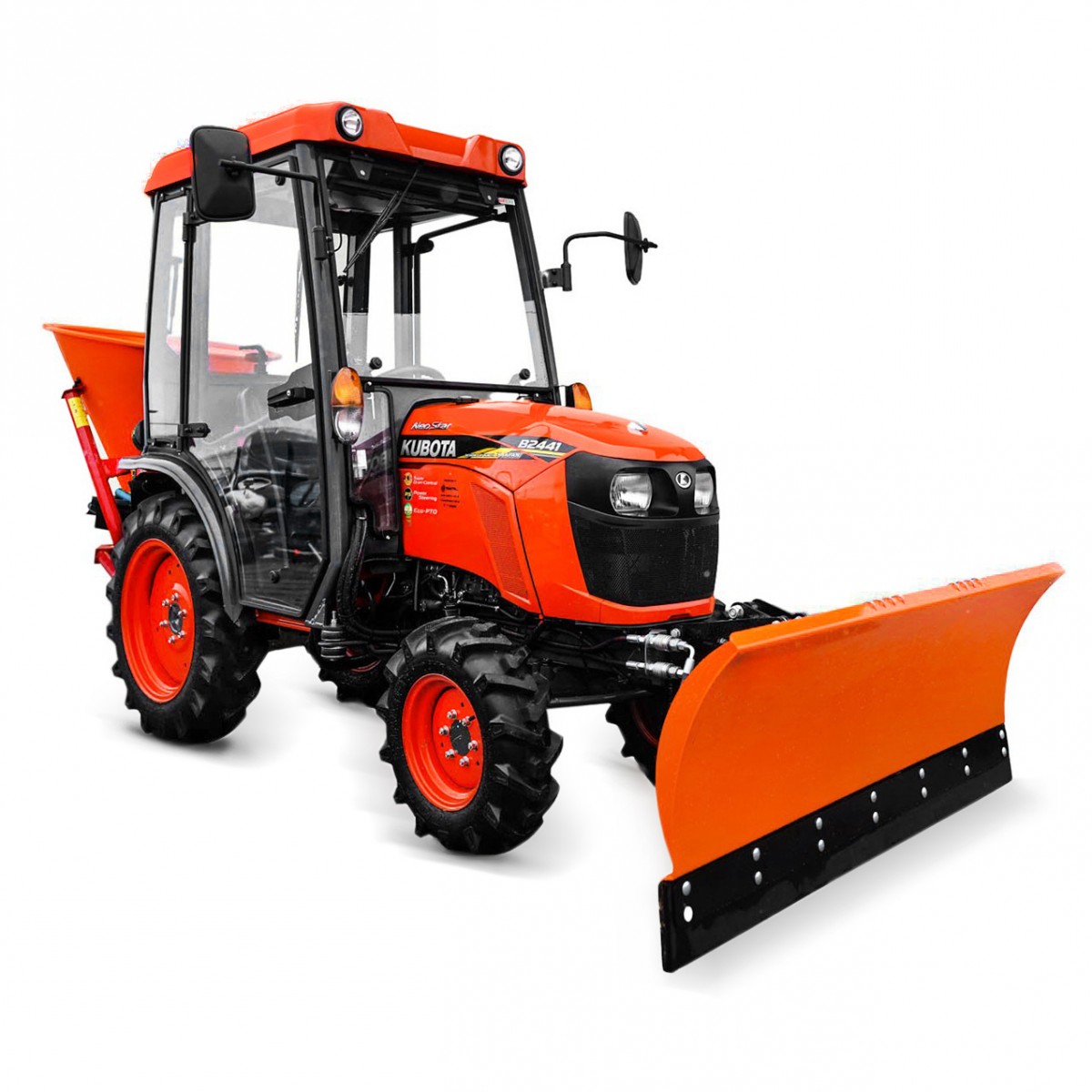 Kubota B2441 Neo Star 4x4 - 24KM / KABINA + sypač LEJ + rovný sněhový pluh SB130 130 cm, hydraulický 4FARMER
