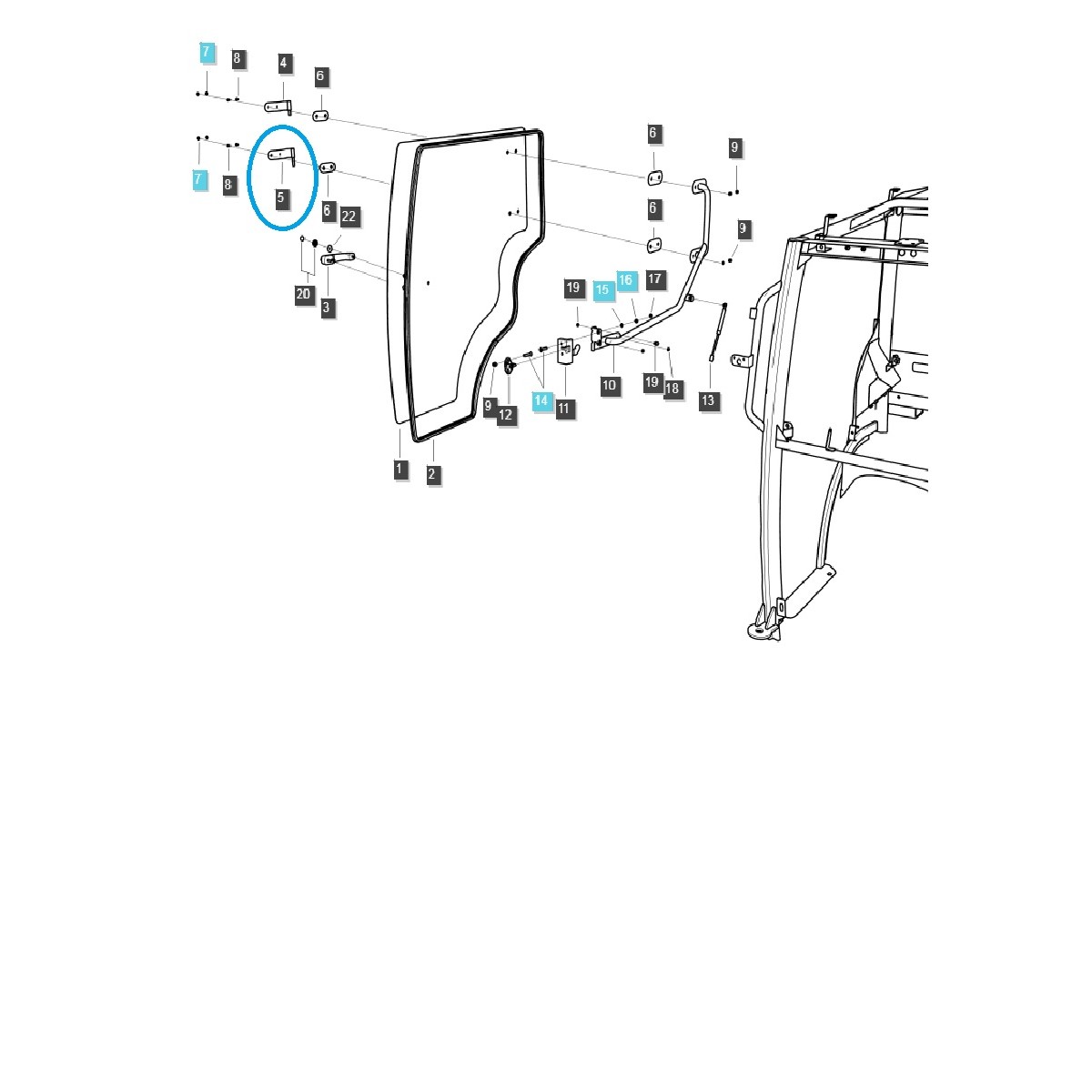 Bisagra de puerta de cabina 5T / LS MT1.25 / TRG862 / 40383343