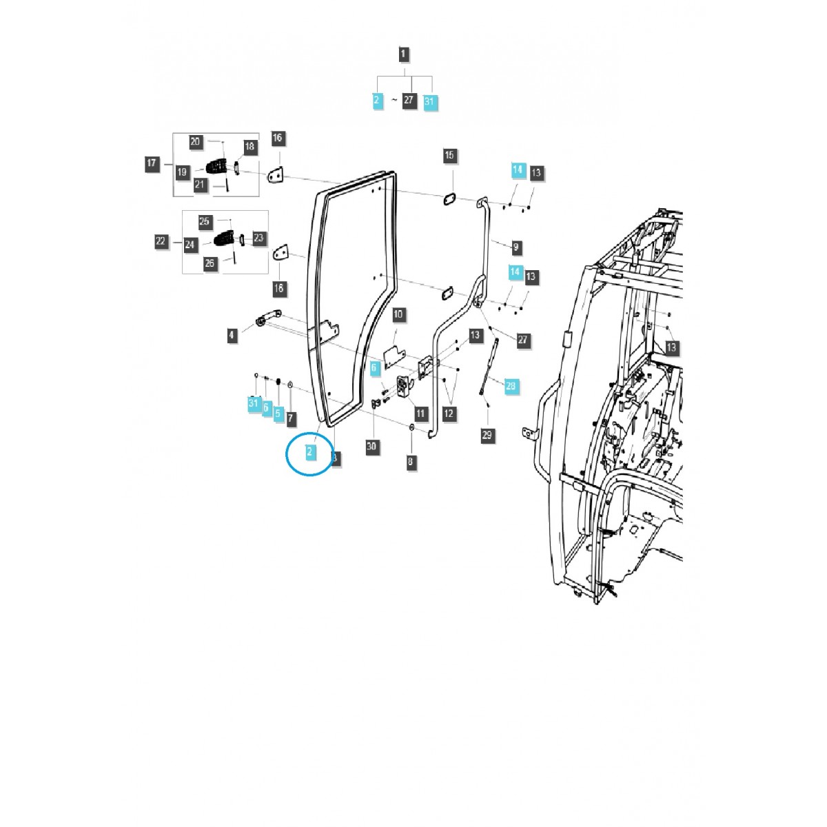 Rechte Türscheibe XR45(HST), XR50(HST), XR60 / TRG862 / LS Traktor / 40254814
