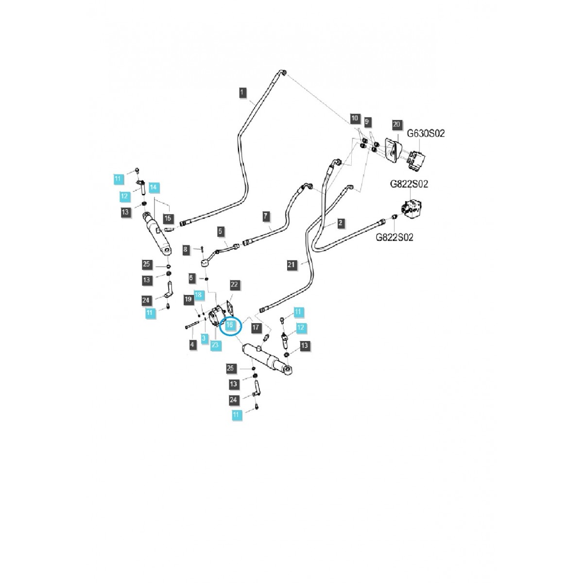 actuadores - Cilindro hidráulico de dirección asistida / G630 / Tractor LS / n.º 40269626