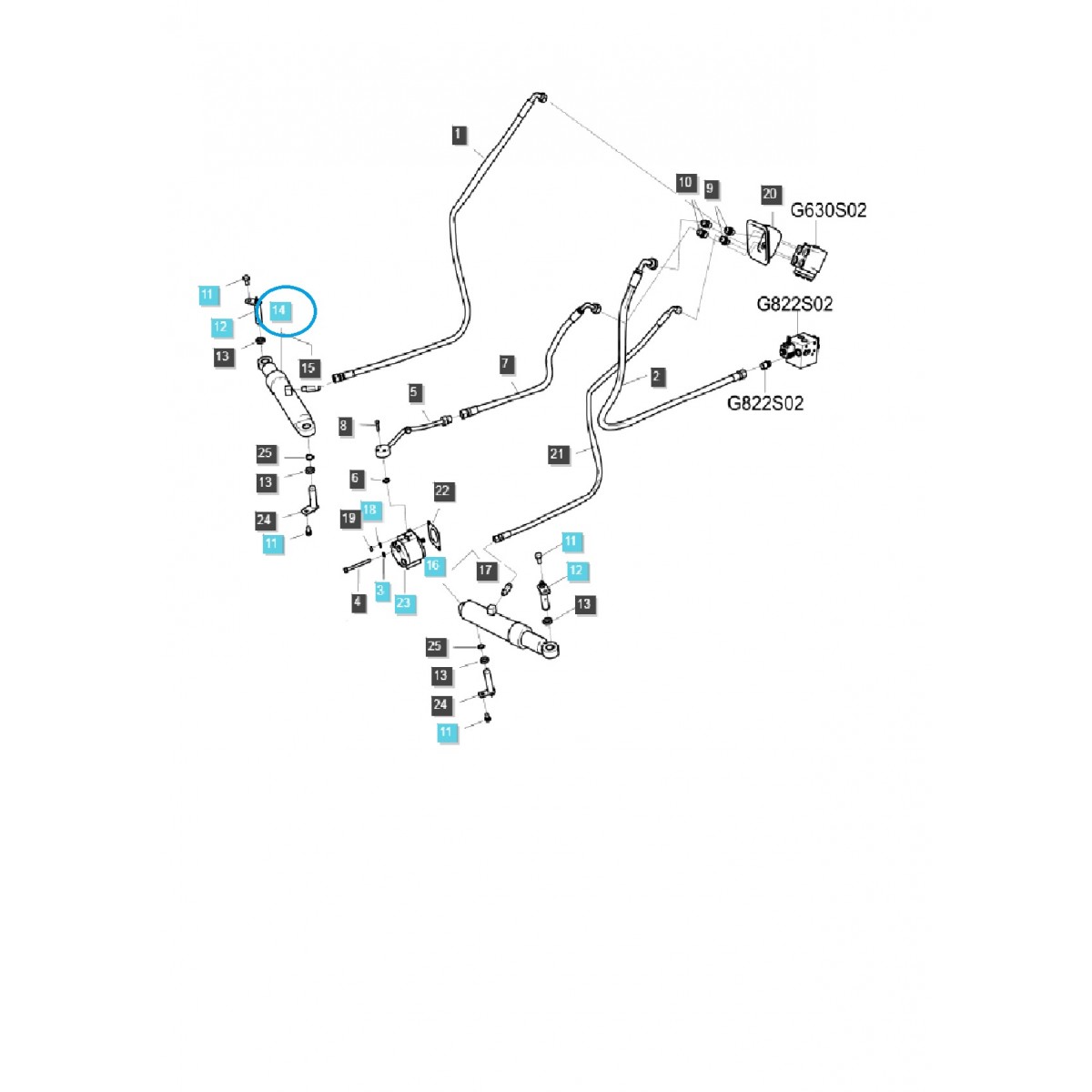 Power steering hydraulic cylinder / G630 / LS Tractor / no. 40269630