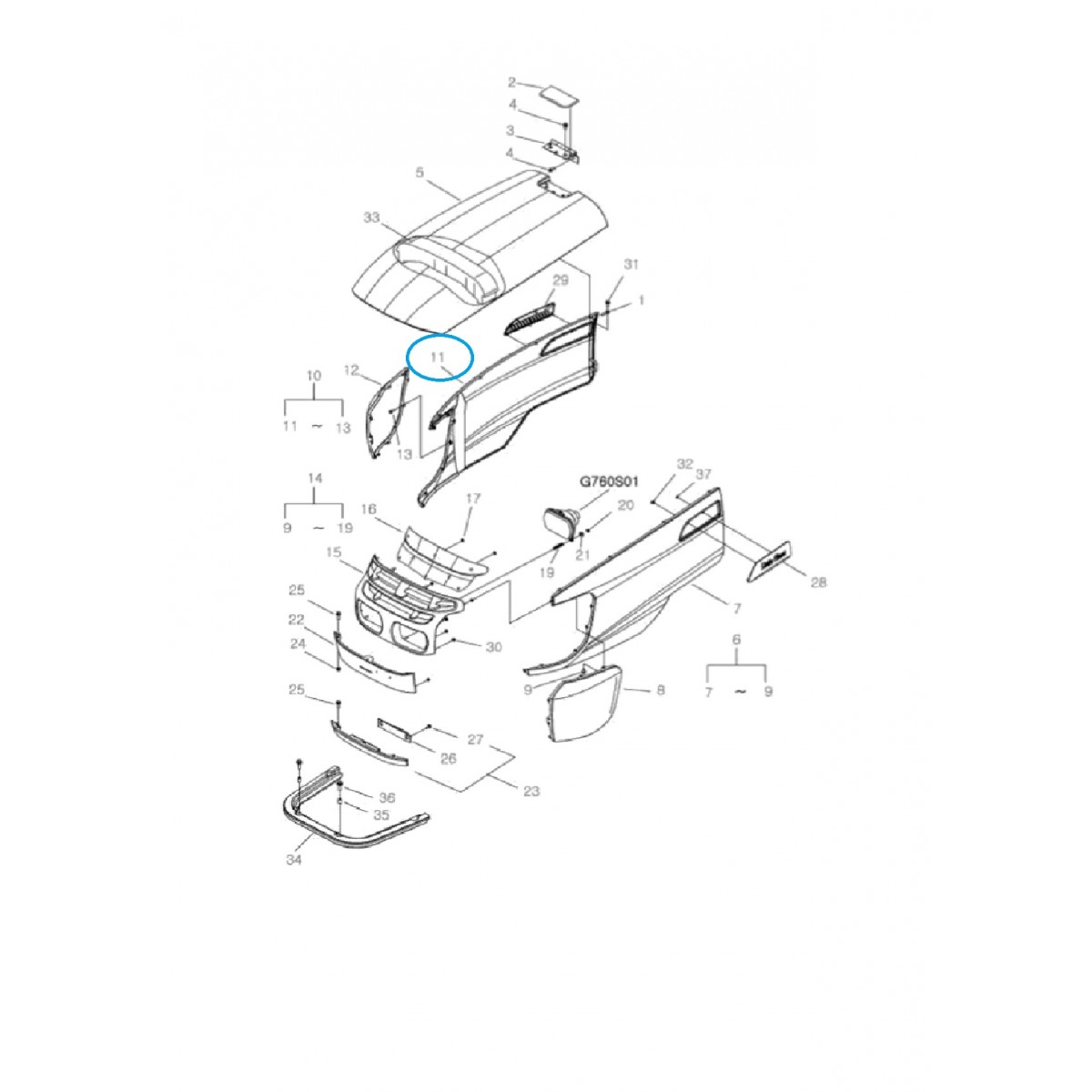 Osłona silnika - prawa - G830 / LS Tractor / nr 40010833 / A1830744