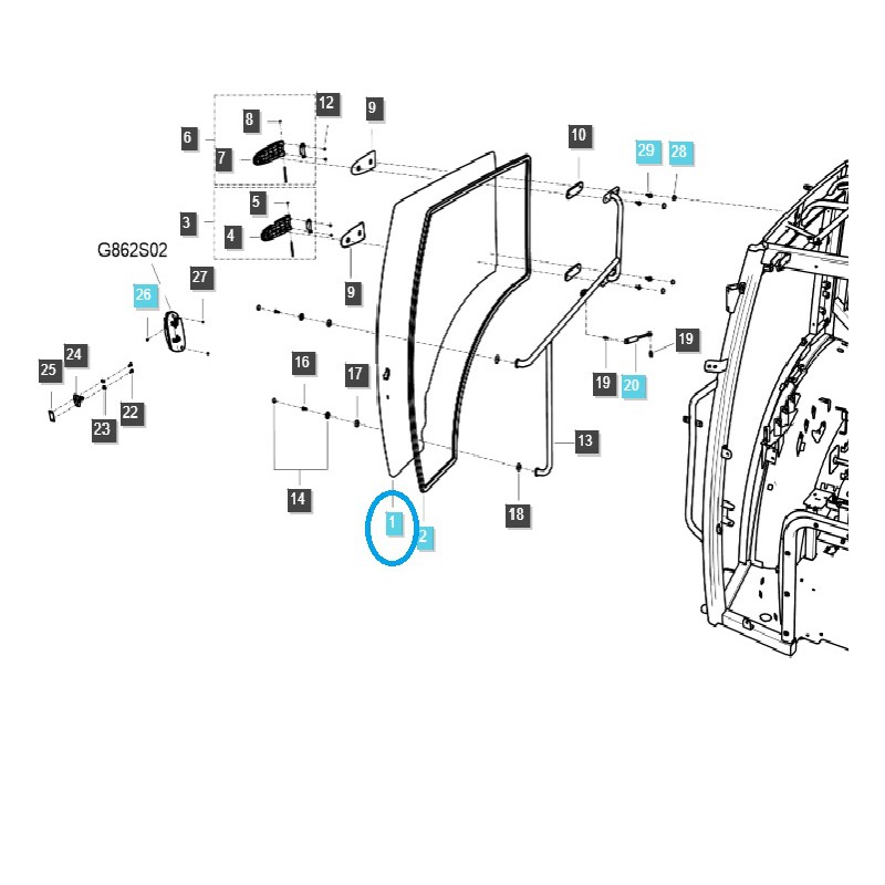 karosserieteile - Rechtes Kabinentürglas TRG862 / LS Traktor / 40032817