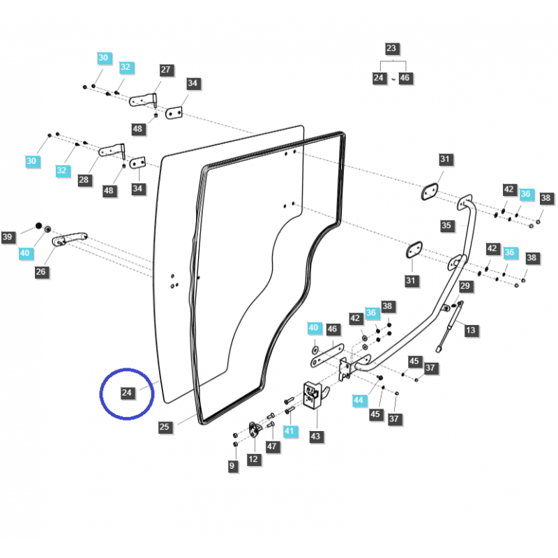 elementy karoserii  - Szyba prawych drzwi / TRG862 / LS Tractor MT1/ 40383342