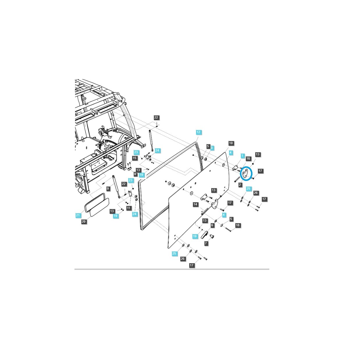 Bisagra de ventana trasera de cabina / TRG862 / U60 / U50 / PLUS70 / PLUS80 / PLUS90 / U43 / PLUS100 / TR-N / 40008356