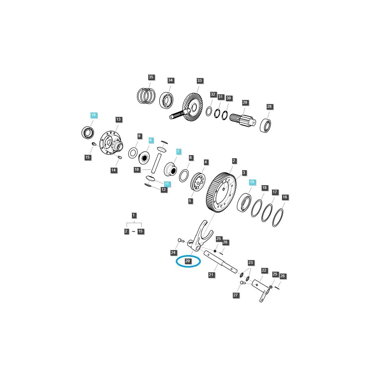 Vidlice, volič uzávěrky diferenciálu / TRG310 / LS Tractor 40337304