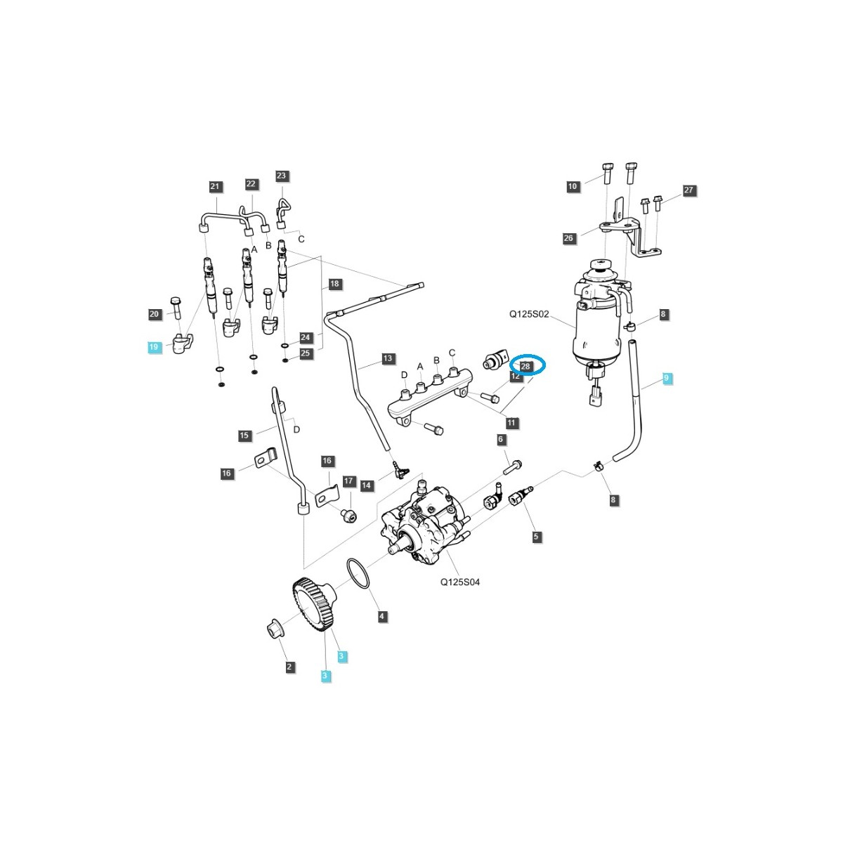 Sensor de presión de combustible / common rail / EGQ 125 / Tractor LS / n.º 40558493