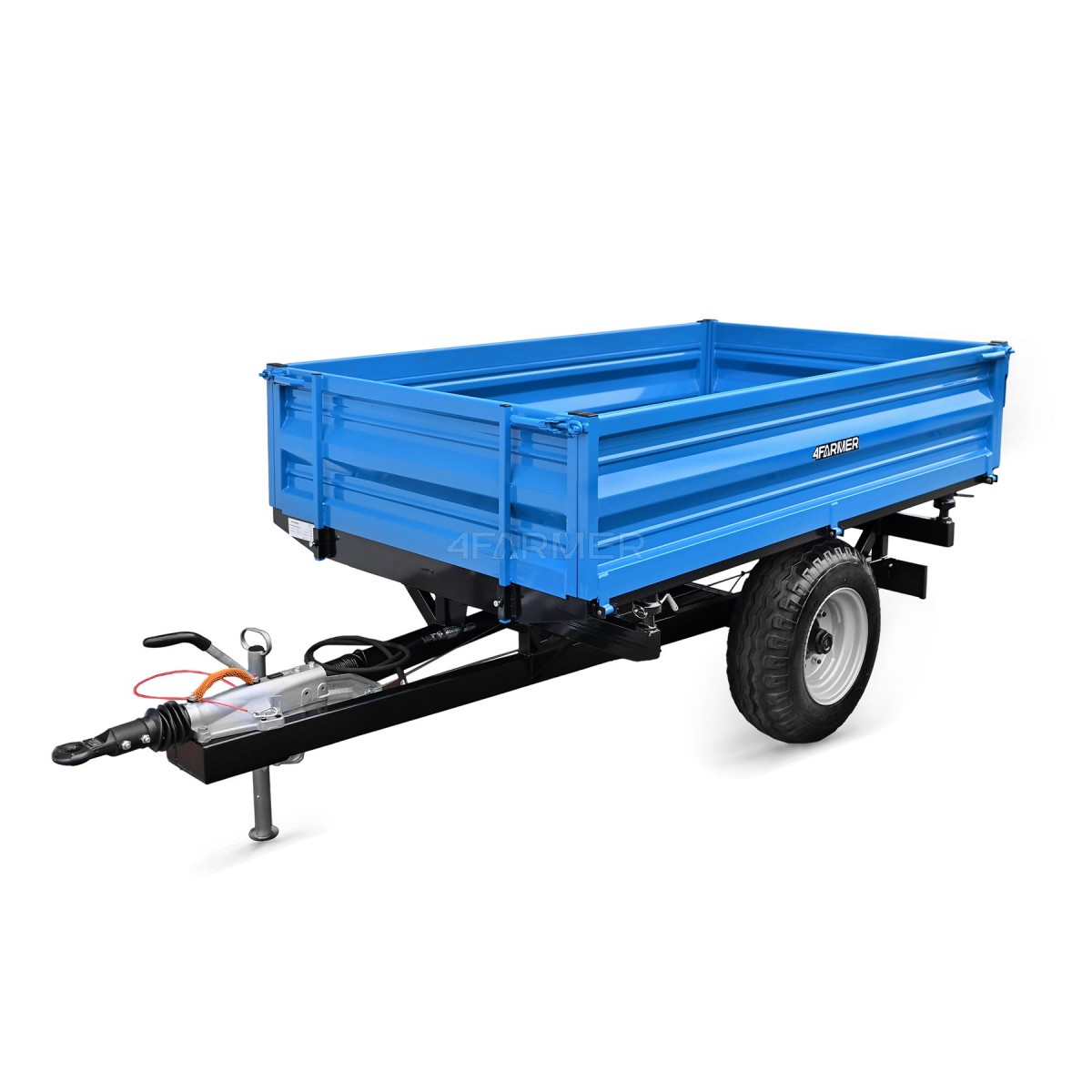 Single-axle agricultural trailer 2T with tipper and overrun brake 4FARMER