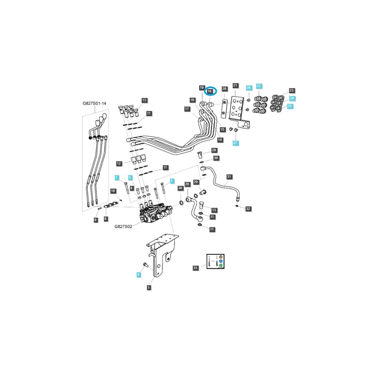 Třetí sekce externí hydraulické hadice / TRG827 / Traktor LS / č. 40350670