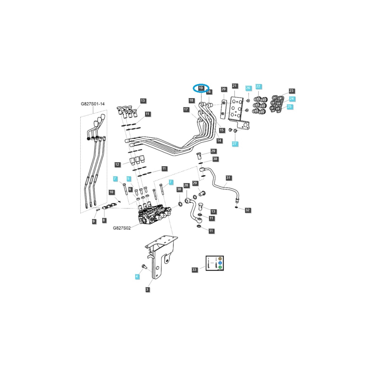 Manguera hidráulica externa de tercera sección / TRG827 / Tractor LS / n.º 40350671