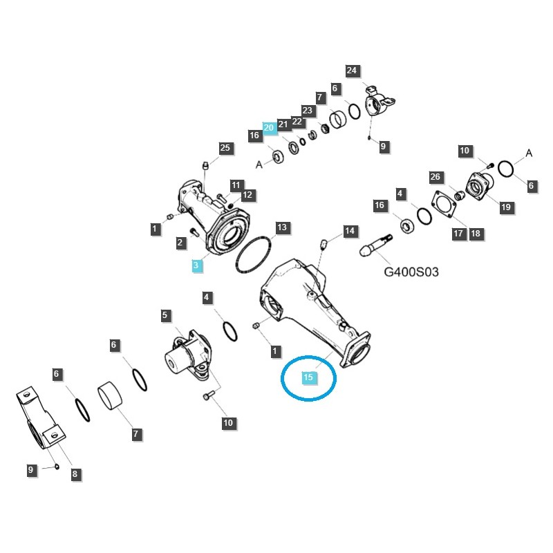 řídící systém - Skříň převodovky (levá) / TRG400 / traktor LS 40347944