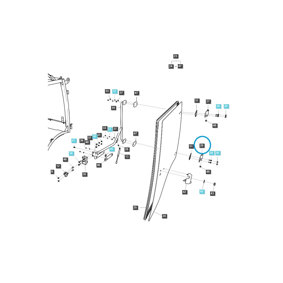 Zawias lewych drzwi kabiny - dolny / G862 / LS Tractor / 40383338