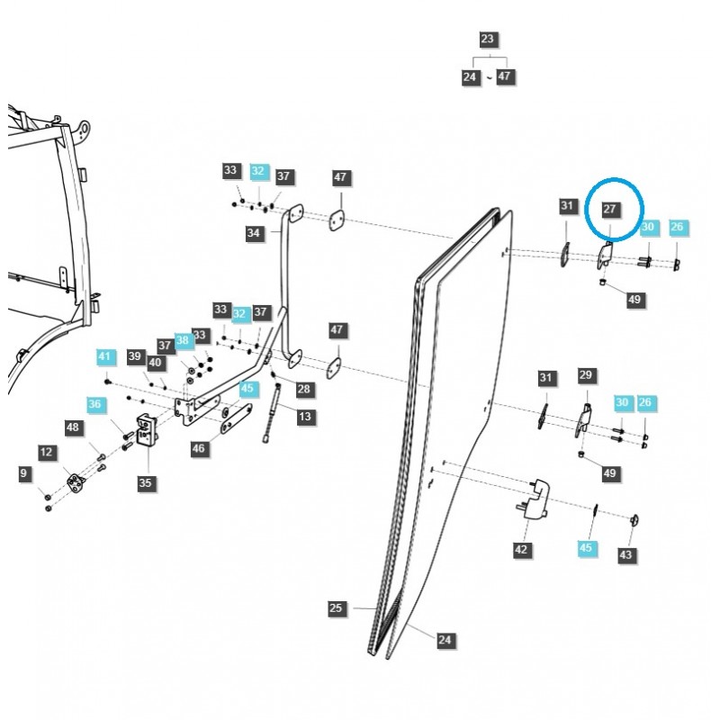 pièces pour ls - Charnière de porte de cabine gauche - Supérieure / Tracteur G862 / LS / 40383339