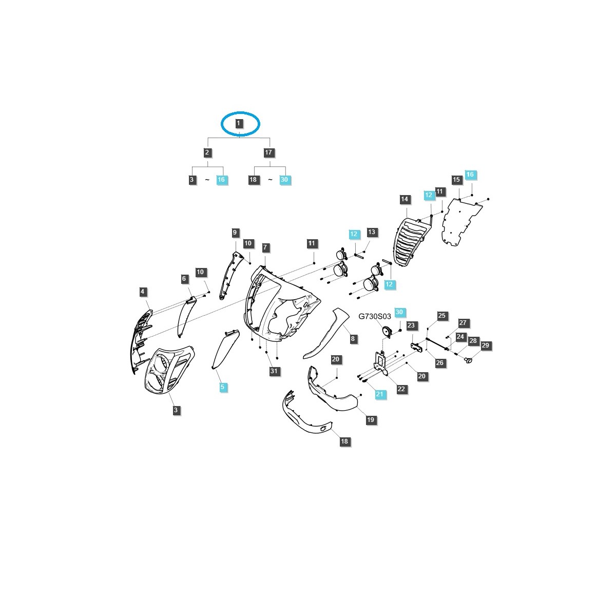 Atrapa - grill kompletny T3-EU-SB-XR-G830 / LS Tractor / 40369592