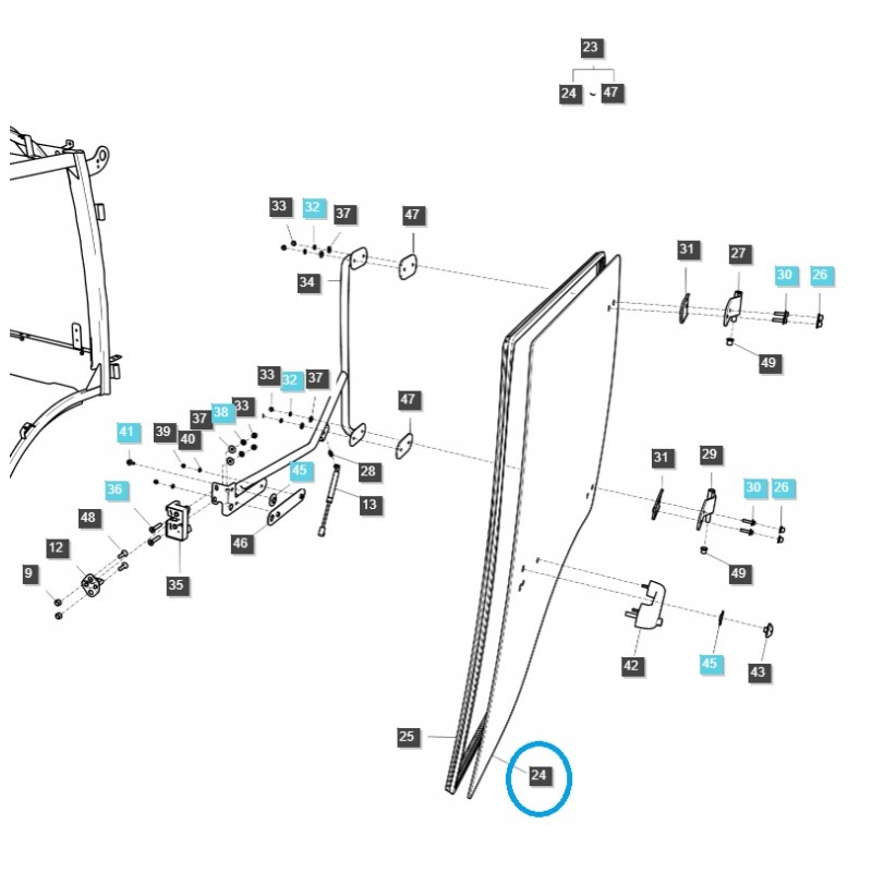 parts for ls - Left Cab Door Glass / TRG862 / LS MT1.25 / LS Tractor / 40383337