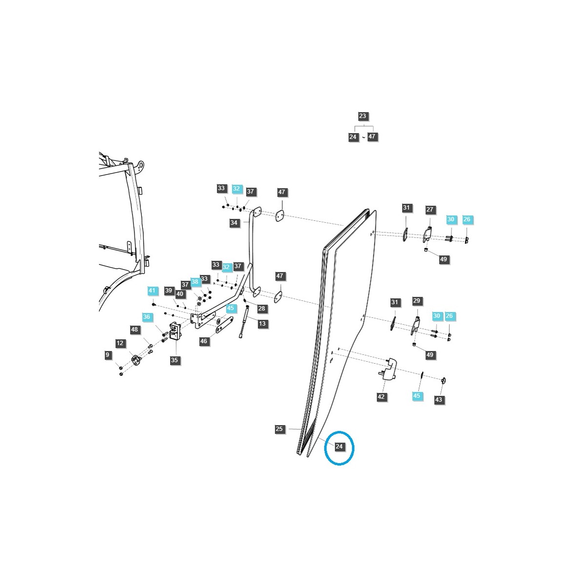 Ľavé sklo dverí kabíny / TRG862 / LS MT1.25 / Traktor LS / 40383337