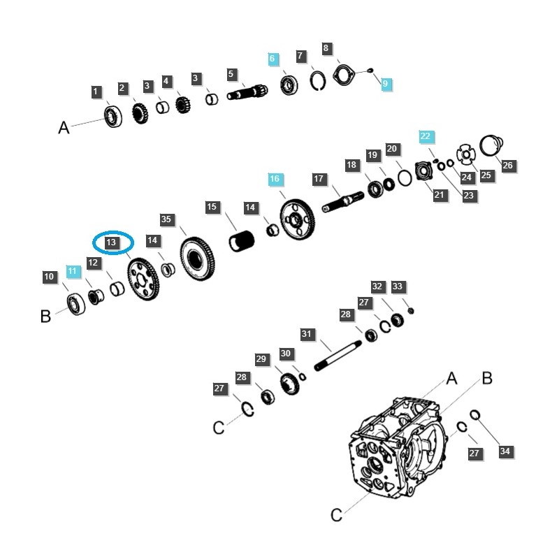engrenages - Pignon d'arbre central de prise de force / TRG287 / Tracteur LS 40009240